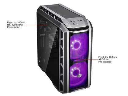 Cooler Master MasterCase H500P Mesh ARGB Airflow ATX Mid-Tower with Dual 200mm ARGB Fans, Gun Metal, Mesh Front Panel, Tempered Glass Side Panel & ARGB Lighting System