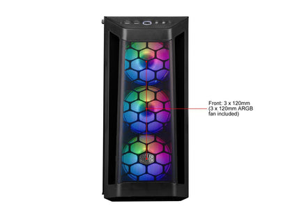 Cooler Master MasterBox MB511 ARGB ATX Mid-Tower with ARGB Lighting System, Three 120mm ARGB Fans, Fine Mesh Front Panel, Mesh Side Intakes, and Tempered Glass. MCB-B511D-KGNN-RGA