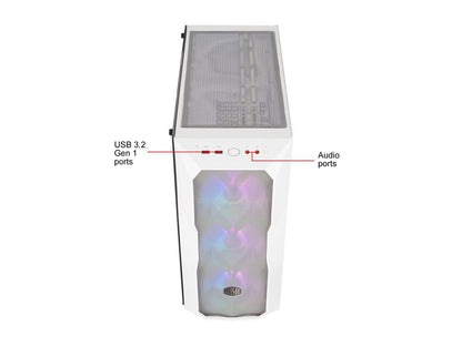 Cooler Master MasterBox TD500 Mesh White Airflow ATX Mid-Tower w/ E-ATX support, Polygonal Mesh Front Panel, Crystalline Tempered Glass & 3 ARGB Fans w/ Controller MCB-D500D-WGNN-S01