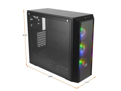 Cooler Master MasterBox Pro 5 ARGB ATX Mid-Tower with Adaptable Layout E-ATX up to 10.5", DarkMirror Front Panel, Tempered Glass, Three 120mm ARGB Lighting Fans - Black