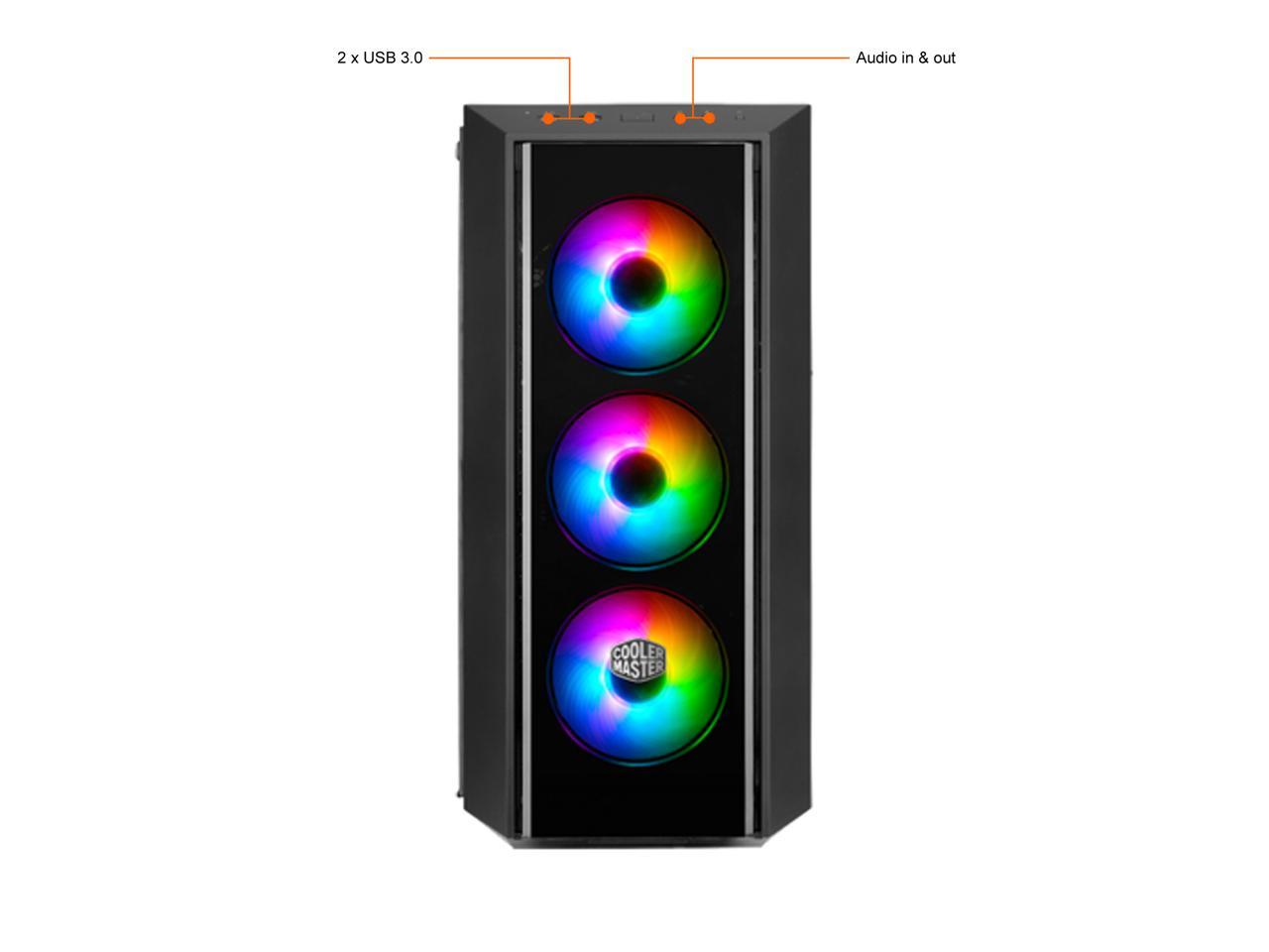 Cooler Master MasterBox Pro 5 ARGB ATX Mid-Tower with Adaptable Layout E-ATX up to 10.5", DarkMirror Front Panel, Tempered Glass, Three 120mm ARGB Lighting Fans - Black