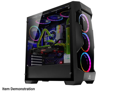 Antec Dark Fleet Series DF500 RGB, RGB Lighting, Black Steel / Plastic / 4mm Tempered Glass ATX Mid Tower Computer Case, 3x120mm RGB Fans Included, Integrated RGB Hub, USB 3.0