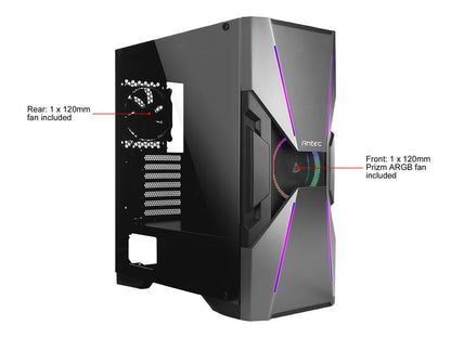 Antec Dark Avenger DA601 E-ATX Mid Tower Case/ARGB Motherboard Sync/Tempered Glass/Prizm 120 ARGB Fan Included