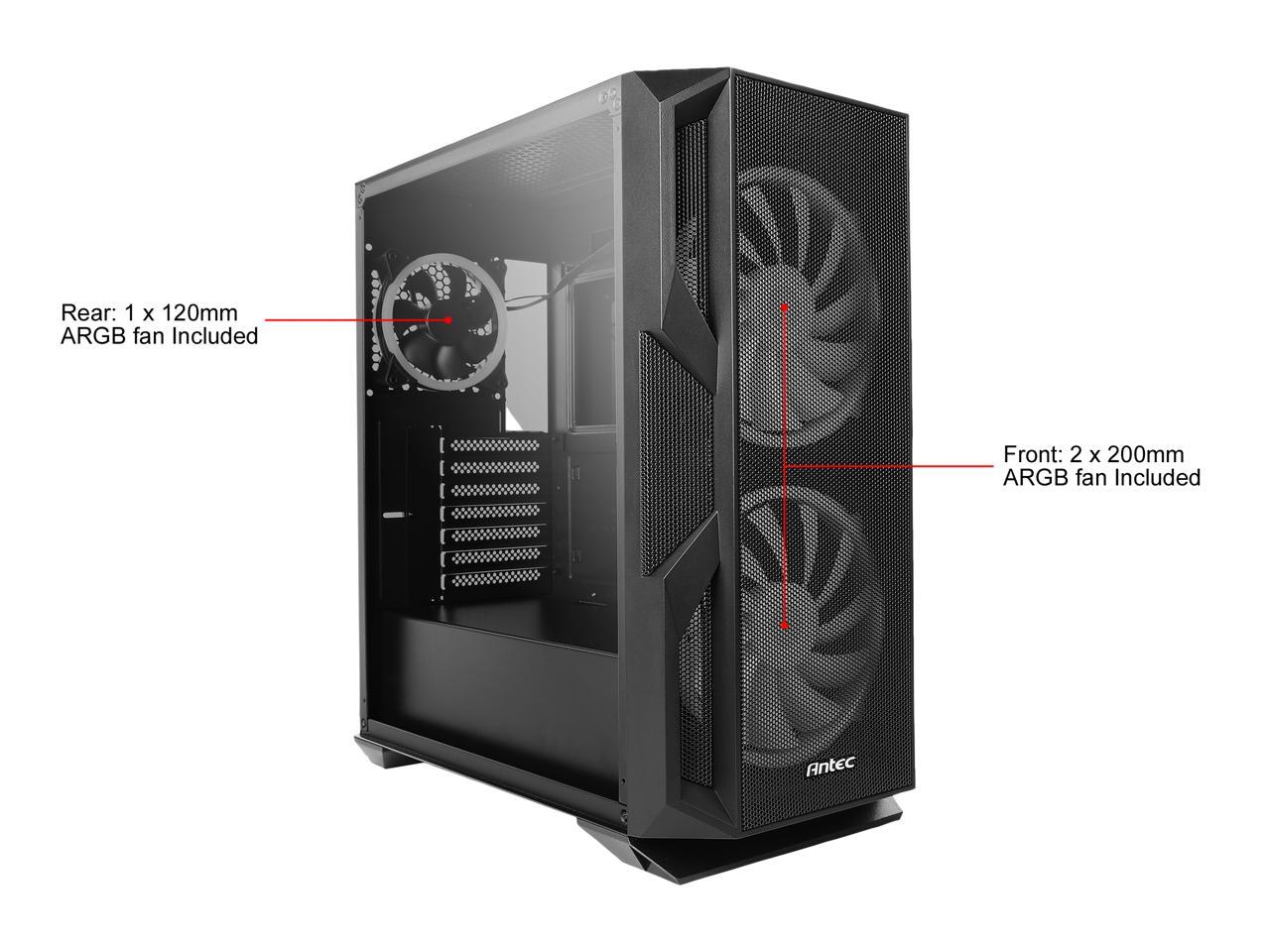 Antec NX Series NX800, Mid Tower E-ATX Gaming Case, Tempered Glass Side Panel, 360 & 280 mm Radiators Support, Built-In LED Controller, 2 x 200 mm ARGB Fans in Front & 1 x 120 mm ARGB Fan in Rear
