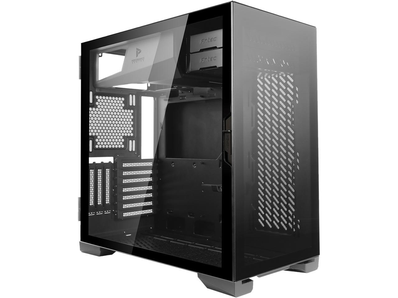 Antec Performance Series P120 Crystal E-ATX Mid-Tower Case, Tempered Glass Front & Side Panels, Slide Button Design, Ready for 2 x 360 mm Radiators Simultaneously, Aluminum VGA Holder Included