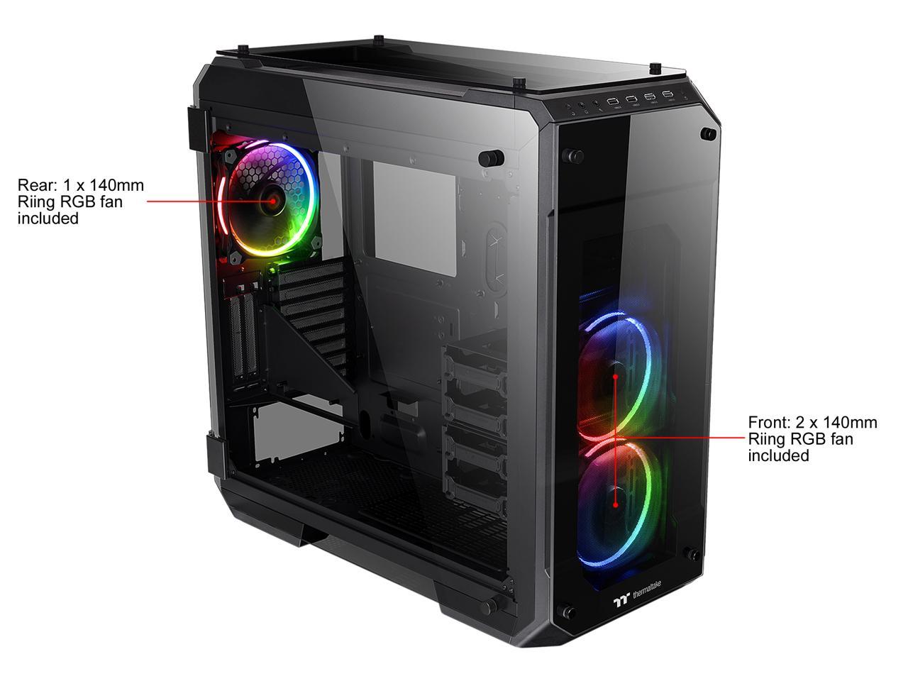Thermaltake View 71 RGB 4-Sided Tempered Glass Vertical GPU Modular E-ATX Gaming Full Tower Computer Case with 3 RGB LED Riing Fan Pre-installed CA-1I7-00F1WN-01