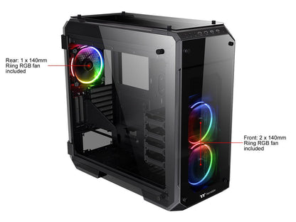 Thermaltake View 71 RGB 4-Sided Tempered Glass Vertical GPU Modular E-ATX Gaming Full Tower Computer Case with 3 RGB LED Riing Fan Pre-installed CA-1I7-00F1WN-01