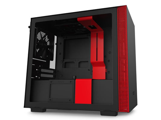 NZXT H210 - Mini-ITX PC Gaming Case - Front I/O USB Type-C Port - Tempered Glass Side Panel - Cable Management System - Water-Cooling Ready - Radiator Bracket - Steel Construction - Black/Red