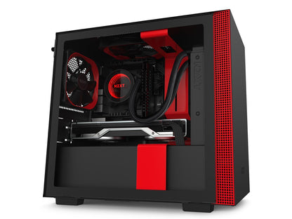 NZXT H210 - Mini-ITX PC Gaming Case - Front I/O USB Type-C Port - Tempered Glass Side Panel - Cable Management System - Water-Cooling Ready - Radiator Bracket - Steel Construction - Black/Red