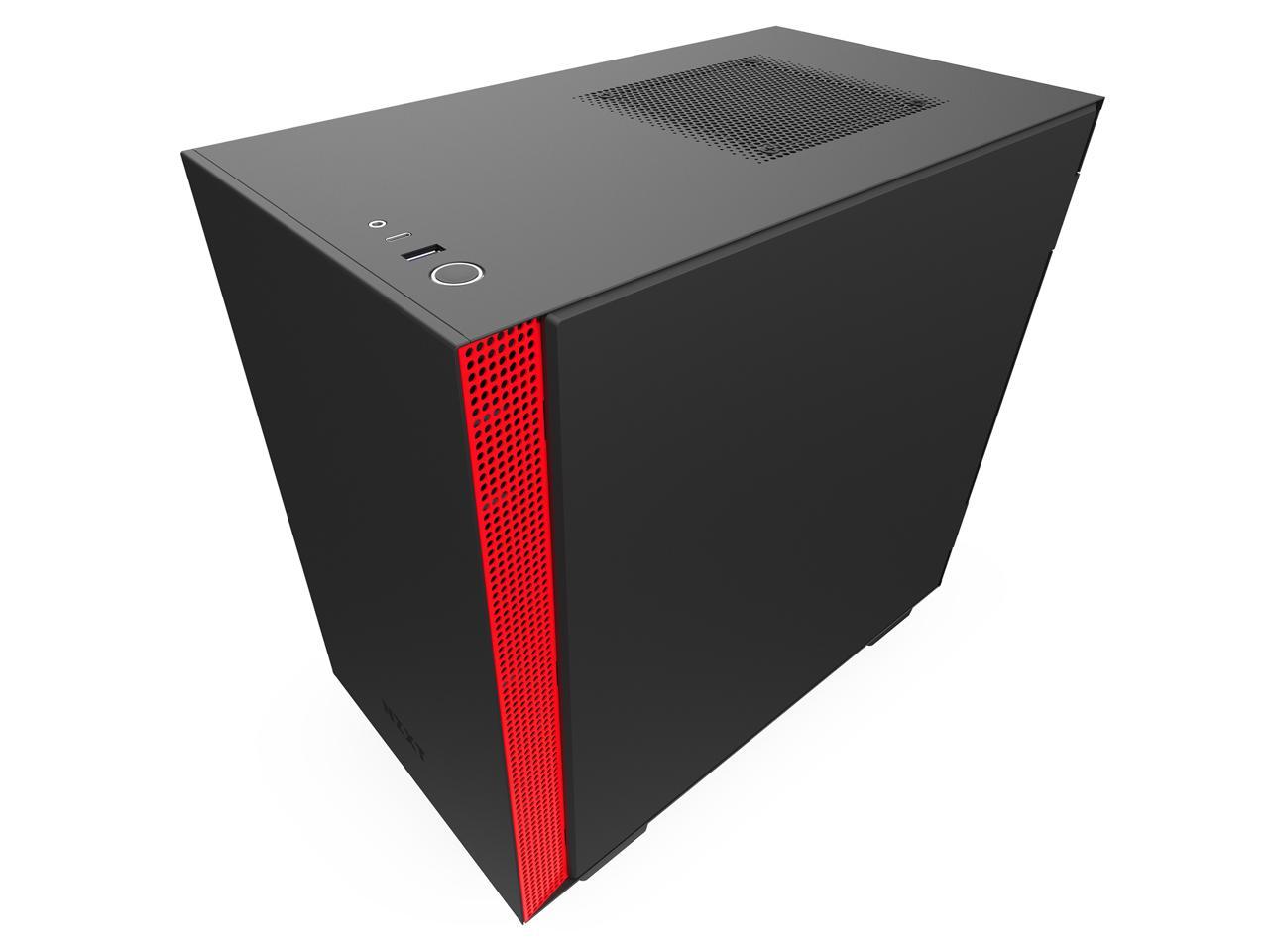 NZXT H210 - Mini-ITX PC Gaming Case - Front I/O USB Type-C Port - Tempered Glass Side Panel - Cable Management System - Water-Cooling Ready - Radiator Bracket - Steel Construction - Black/Red
