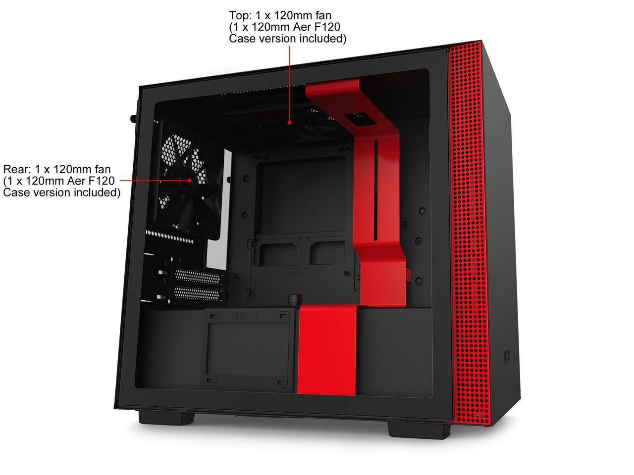 NZXT H210 - Mini-ITX PC Gaming Case - Front I/O USB Type-C Port - Tempered Glass Side Panel - Cable Management System - Water-Cooling Ready - Radiator Bracket - Steel Construction - Black/Red