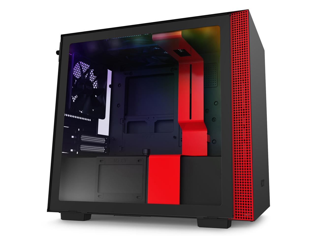 NZXT H210i - Mini-ITX PC Gaming Case - Front I/O USB Type-C Port - Tempered Glass Side Panel Cable Management - Water-Cooling Ready - Integrated RGB Lighting - Steel Construction - Black/Red