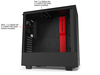 NZXT H510 - Compact ATX Mid-Tower PC Gaming Case - Front I/O USB Type-C Port - Tempered Glass Side Panel - Cable Management System - Water-Cooling Ready - Steel Construction - Black/Red, CA-H510B-BR