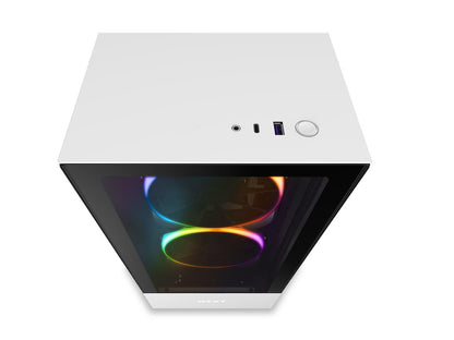NZXT H510 Elite - Premium Mid-Tower ATX Case PC Gaming Case - Dual-Tempered Glass Panel - Front I/O USB Type-C Port - Vertical GPU Mount - Integrated RGB Lighting - Water-Cooling Ready - White/Black, CA-H510E-W1