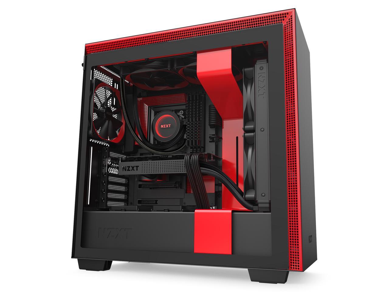 NZXT H710 - ATX Mid Tower PC Gaming Case - Front I/O USB Type-C Port - Quick-Release Tempered Glass Side Panel - Cable Management System - Water-Cooling Ready - Steel Construction - Black/Red