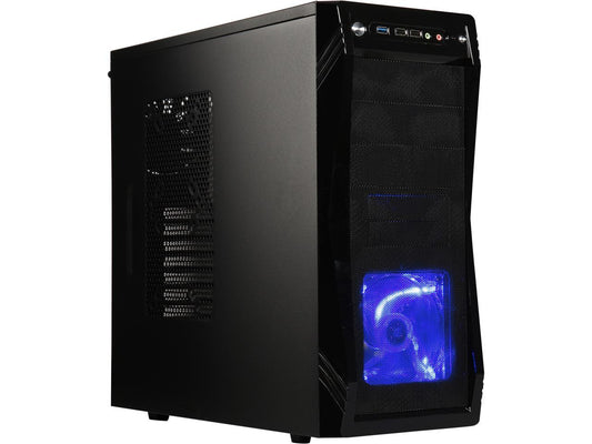 Rosewill Black Gaming ATX Mid Tower Computer Case, Three Included Fans, 1 x Front Blue LED 120mm Fan, 1 x Top 140mm Fan, 1 x Rear 120mm Fan, Two More Optional Side 120mm Fans Supported - CHALLENGER