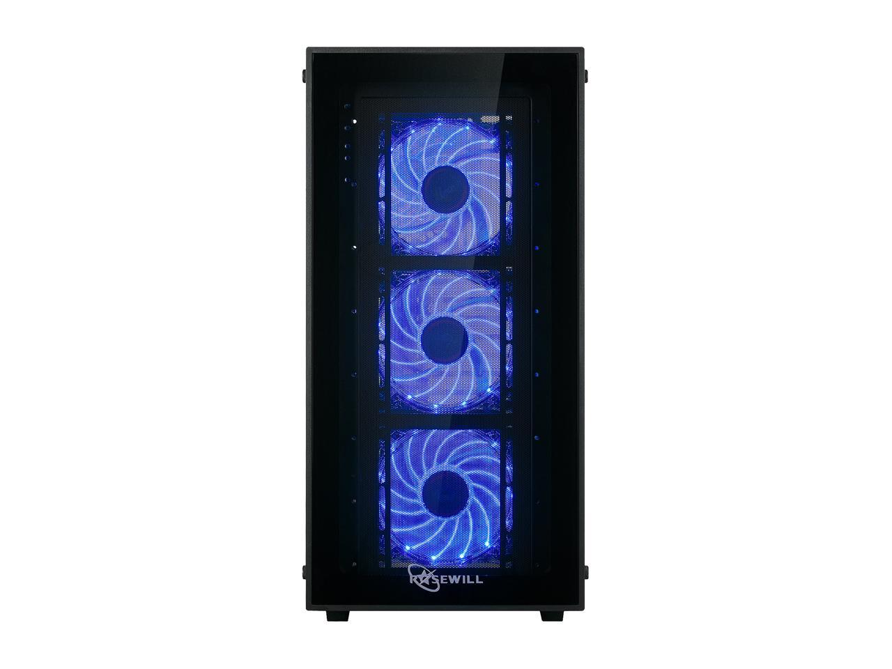 Rosewill ATX Mid Tower Gaming PC Computer Case with Blue LED Fans, Tempered Glass/Steel, Optimal Airflow, USB 3.0 - CULLINAN MX-BLUE