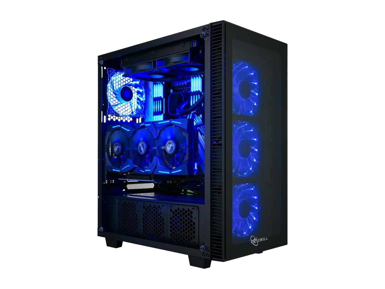 Rosewill ATX Mid Tower Gaming PC Computer Case with Blue LED Fans, Tempered Glass/Steel, Optimal Airflow, USB 3.0 - CULLINAN MX-BLUE