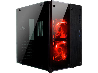 Rosewill Cube Mini ITX/Micro-ATX/ATX Mid Tower Gaming PC Computer Case, Black Steel Tempered Glass, Red LED Fans - Cullinan PX Red