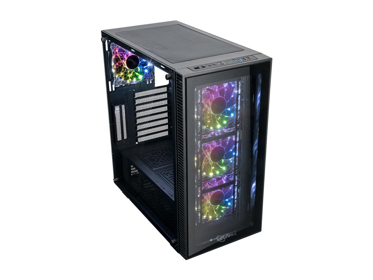ROSEWILL CULLINAN MX Tempered Glass RGB ATX Mid Tower Computer Case with Remote Controlled RGB LED Fans