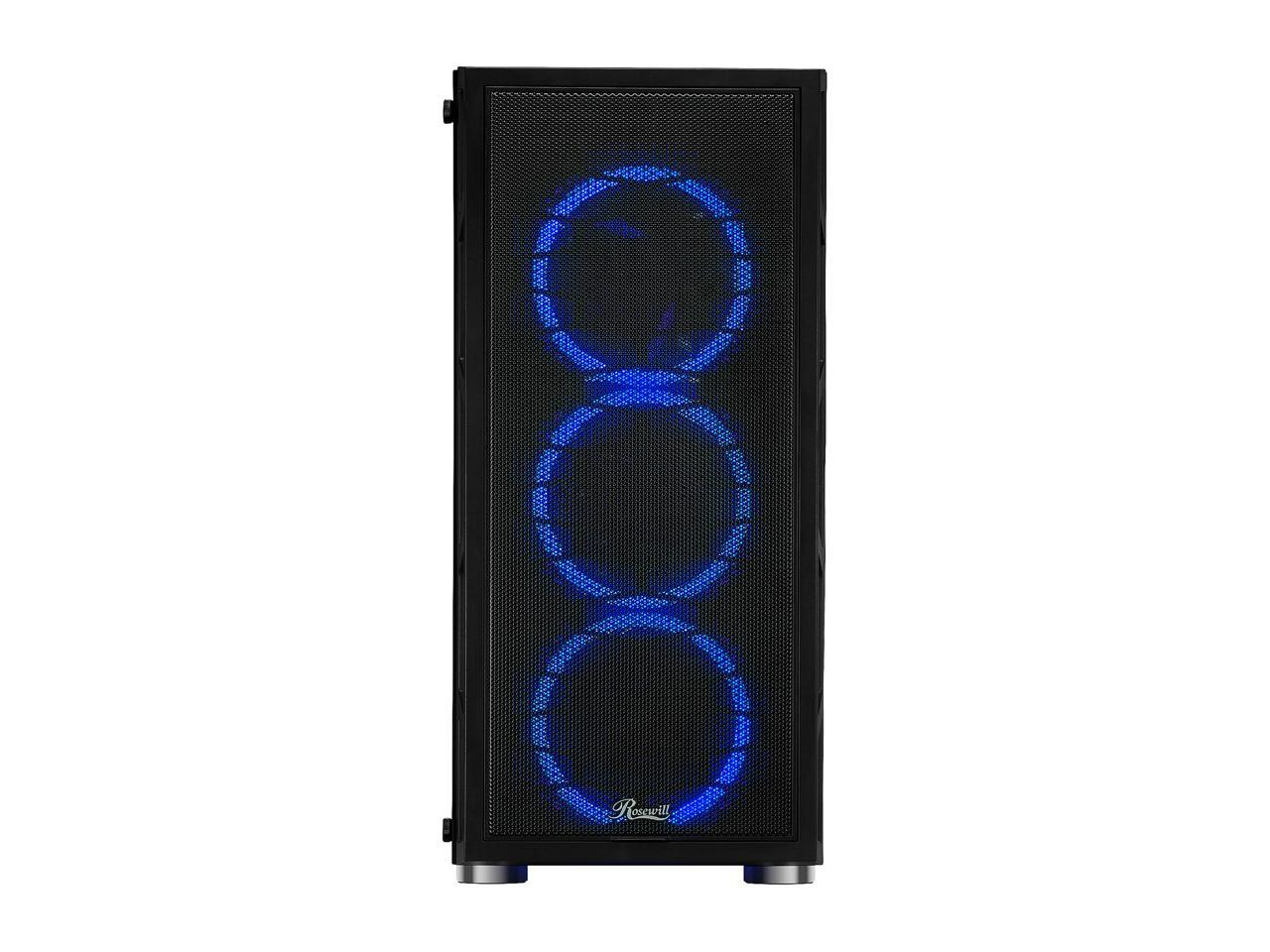 Rosewill ATX Mid Tower Gaming PC Computer Case with Dual Ring Blue LED Fans, 360mm Water Cooling Radiator Support, Tempered Glass and Steel, USB 3.0 - SPECTRA C100