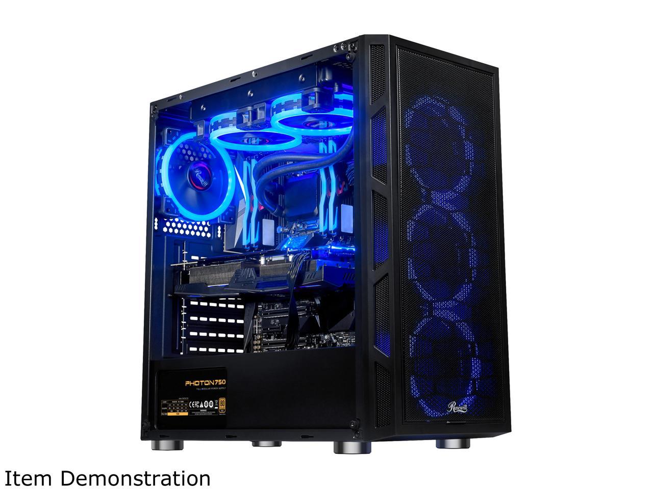 Rosewill ATX Mid Tower Gaming PC Computer Case with Dual Ring Blue LED Fans, 360mm Water Cooling Radiator Support, Tempered Glass and Steel, USB 3.0 - SPECTRA C100