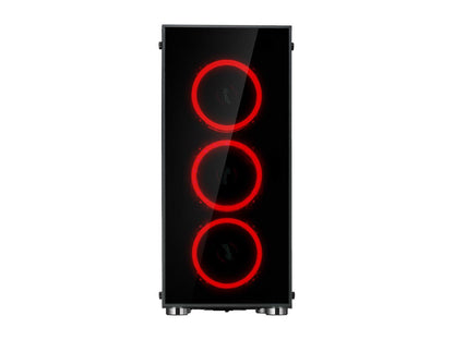 Rosewill ATX Mid Tower Gaming PC Computer Case with Dual Ring Red LED Fans, 360mm Water Cooling Radiator Support, Tempered Glass and Steel, USB 3.0 - CULLINAN V500 Red