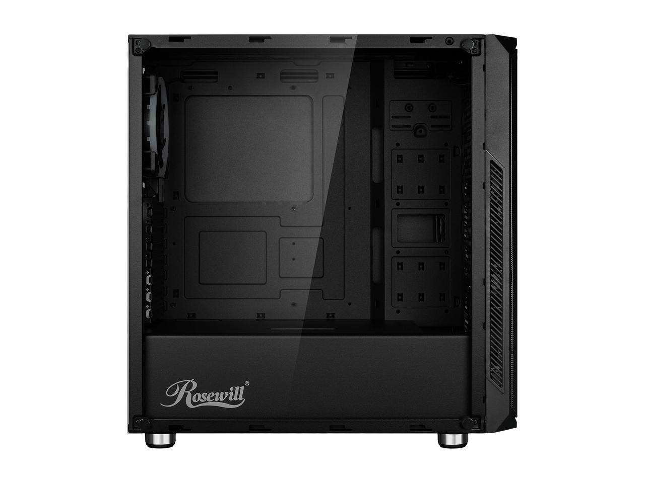 Rosewill ATX Mid Tower Gaming PC Computer Case with Dual Ring RGB LED Fans, 360mm & 240mm Liquid Cooling Radiator Support, Tempered Glass/Steel, Front Mesh Panel, USB 3.0 - SPECTRA D100