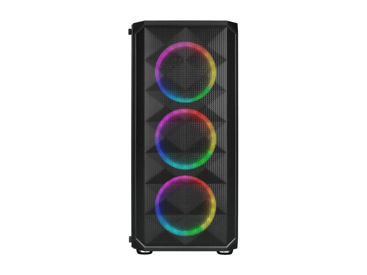 Rosewill ATX Mid Tower Gaming PC Computer Case with Dual Ring RGB LED Fans, 360mm & 240mm Liquid Cooling Radiator Support, Tempered Glass/Steel, Front Mesh Panel, USB 3.0 - SPECTRA D100