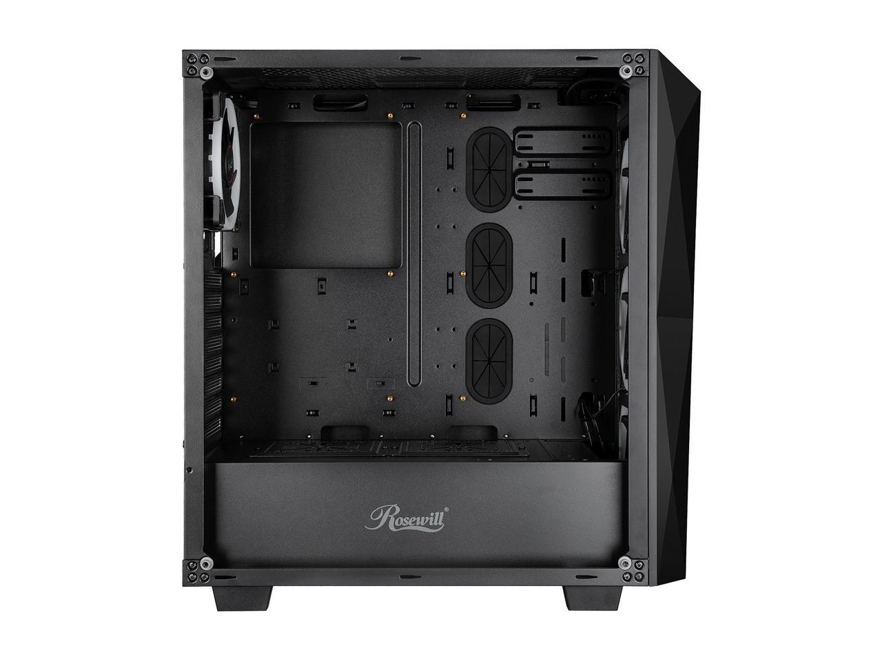Rosewill ATX Mid Tower Gaming PC Computer Case with Front Mesh Ventilation, Tempered Glass/Steel, Includes 4 x 120mm RGB LED Fans, 240mm AIO Liquid Cooler up to 360mm Support, USB 3.0 - SPECTRA X
