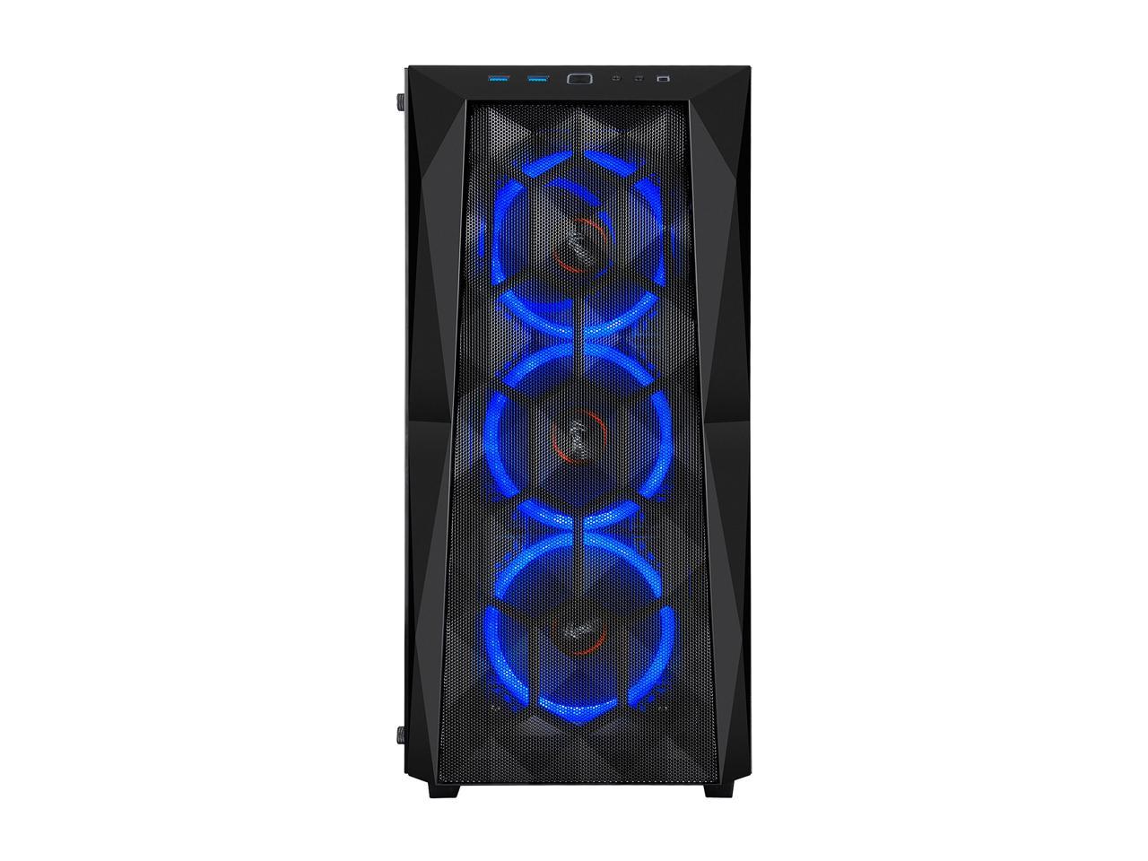 Rosewill ATX Mid Tower Gaming PC Computer Case with Front Mesh Ventilation, Tempered Glass/Steel, Includes 4 x 120mm Blue LED Fans, 240mm AIO Liquid Cooler up to 360mm Support, USB 3.0 SPECTRA X-BLUE