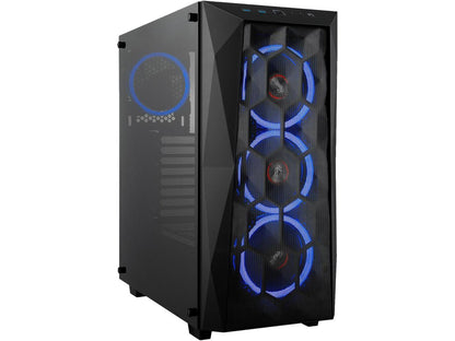 Rosewill ATX Mid Tower Gaming PC Computer Case with Front Mesh Ventilation, Tempered Glass/Steel, Includes 4 x 120mm Blue LED Fans, 240mm AIO Liquid Cooler up to 360mm Support, USB 3.0 SPECTRA X-BLUE