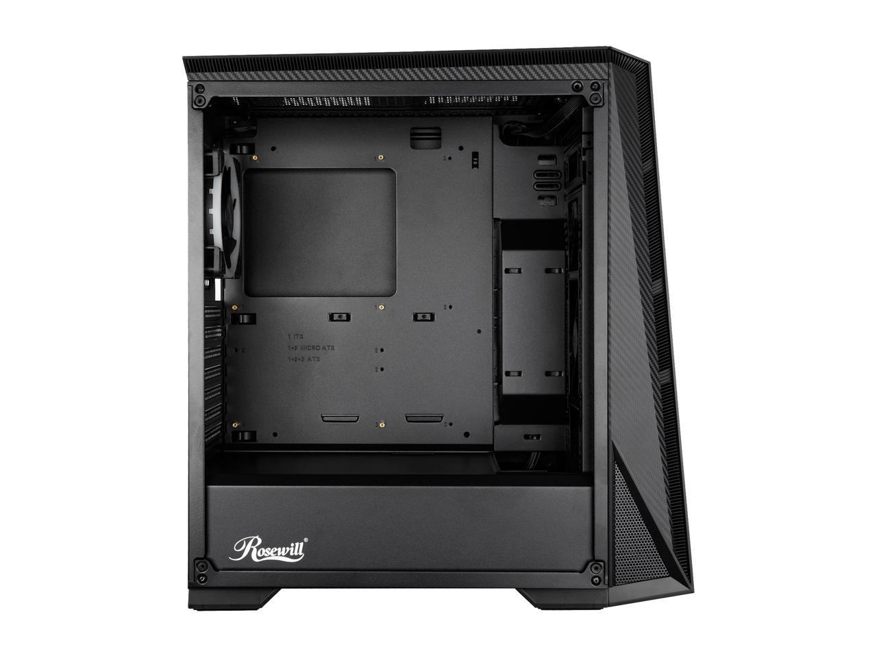 Rosewill ATX Mid Tower Gaming PC Computer Case with RGB Fan & LED Light Strip, 240mm AIO up to 360mm Support, Bottom Mount PSU & HDD/SSD, Tempered Glass & Black Steel - ZIRCON M