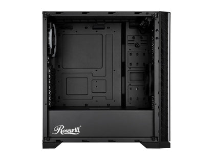 Rosewill ZIRCON I ATX Mid Tower Gaming PC Computer Case with RGB Fan & LED Light Strips, 240mm AIO Support, Bottom Mount PSU & HDD/SSD, Tempered Glass & Black Steel