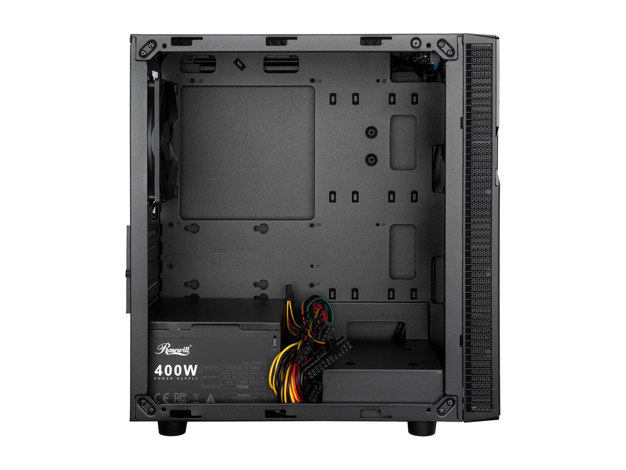 Rosewill FBM-X2-400 Micro ATX Mini Tower Desktop Gaming PC Computer Case with Pre-Installed 400W PSU, 240mm AIO Support, USB 3.0