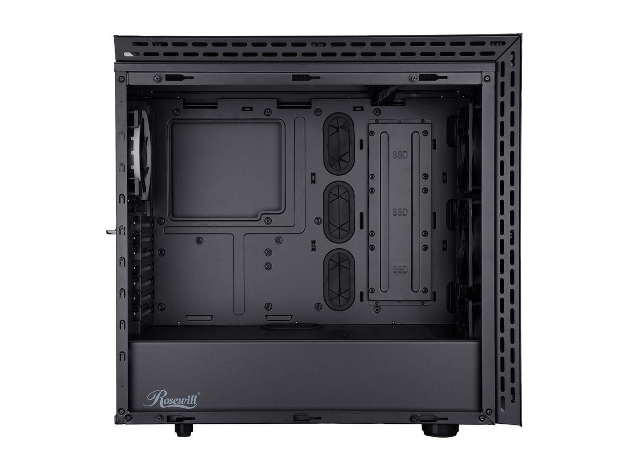 Rosewill PRISM T ATX Mid Tower Gaming PC Computer Case with Tempered Glass, 4 Pre-Installed 120mm Fans, 420mm / 360mm / 240mm Radiator Support, EATX Support, Bottom Mount PSU Shroud and HDD / SSD