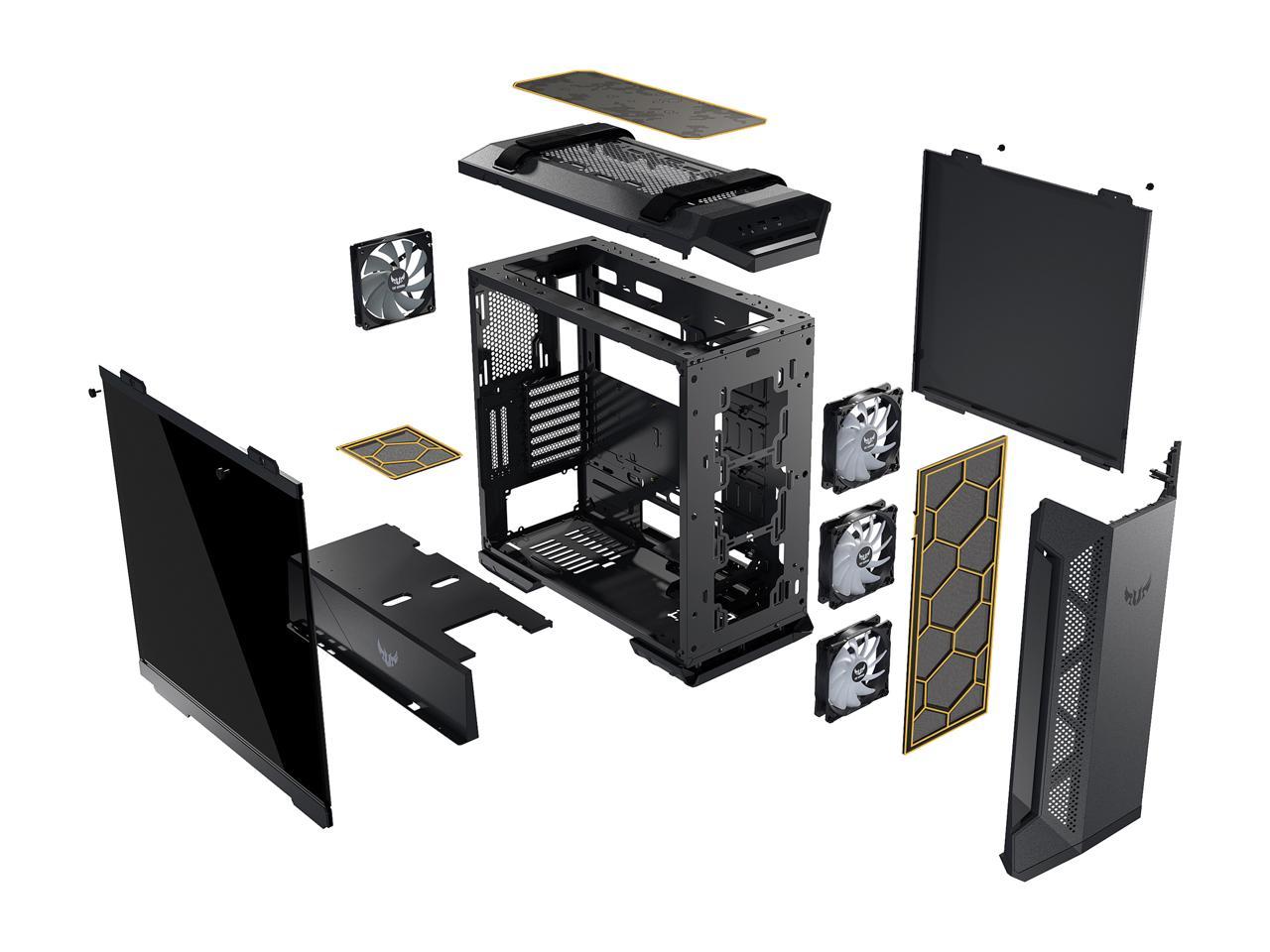 ASUS TUF Gaming GT501 Mid-Tower Computer Case for up to EATX Motherboards with USB 3.0 Front Panel, Smoked Tempered Glass, Steel Construction, and Four Case Fans (GT501/GRY/WITH HANDLE)