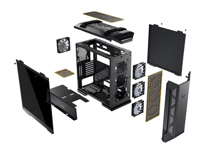 ASUS TUF Gaming GT501 Mid-Tower Computer Case for up to EATX Motherboards with USB 3.0 Front Panel, Smoked Tempered Glass, Steel Construction, and Four Case Fans (GT501/GRY/WITH HANDLE)