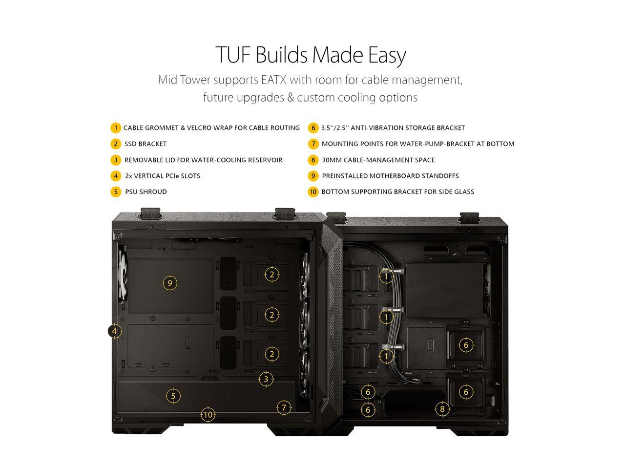 ASUS TUF Gaming GT501 Mid-Tower Computer Case for up to EATX Motherboards with USB 3.0 Front Panel, Smoked Tempered Glass, Steel Construction, and Four Case Fans (GT501/GRY/WITH HANDLE)
