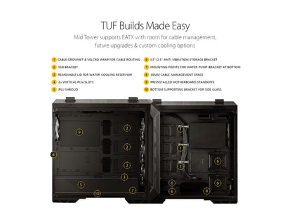 ASUS TUF Gaming GT501 Mid-Tower Computer Case for up to EATX Motherboards with USB 3.0 Front Panel, Smoked Tempered Glass, Steel Construction, and Four Case Fans (GT501/GRY/WITH HANDLE)