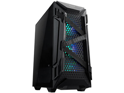 ASUS TUF Gaming GT301 Mid-Tower Compact Case for ATX Motherboards with Honeycomb Front Panel, 3 x 120mm AURA Addressable RBG Fans, Headphone Hanger, and 360mm Radiator Support, 2 x USB 3.2 Gen1 (USB 3.0) Prots