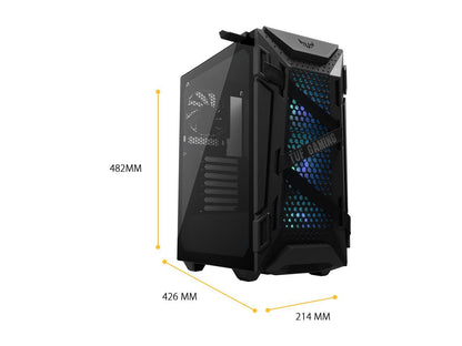 ASUS TUF Gaming GT301 Mid-Tower Compact Case for ATX Motherboards with Honeycomb Front Panel, 3 x 120mm AURA Addressable RBG Fans, Headphone Hanger, and 360mm Radiator Support, 2 x USB 3.2 Gen1 (USB 3.0) Prots
