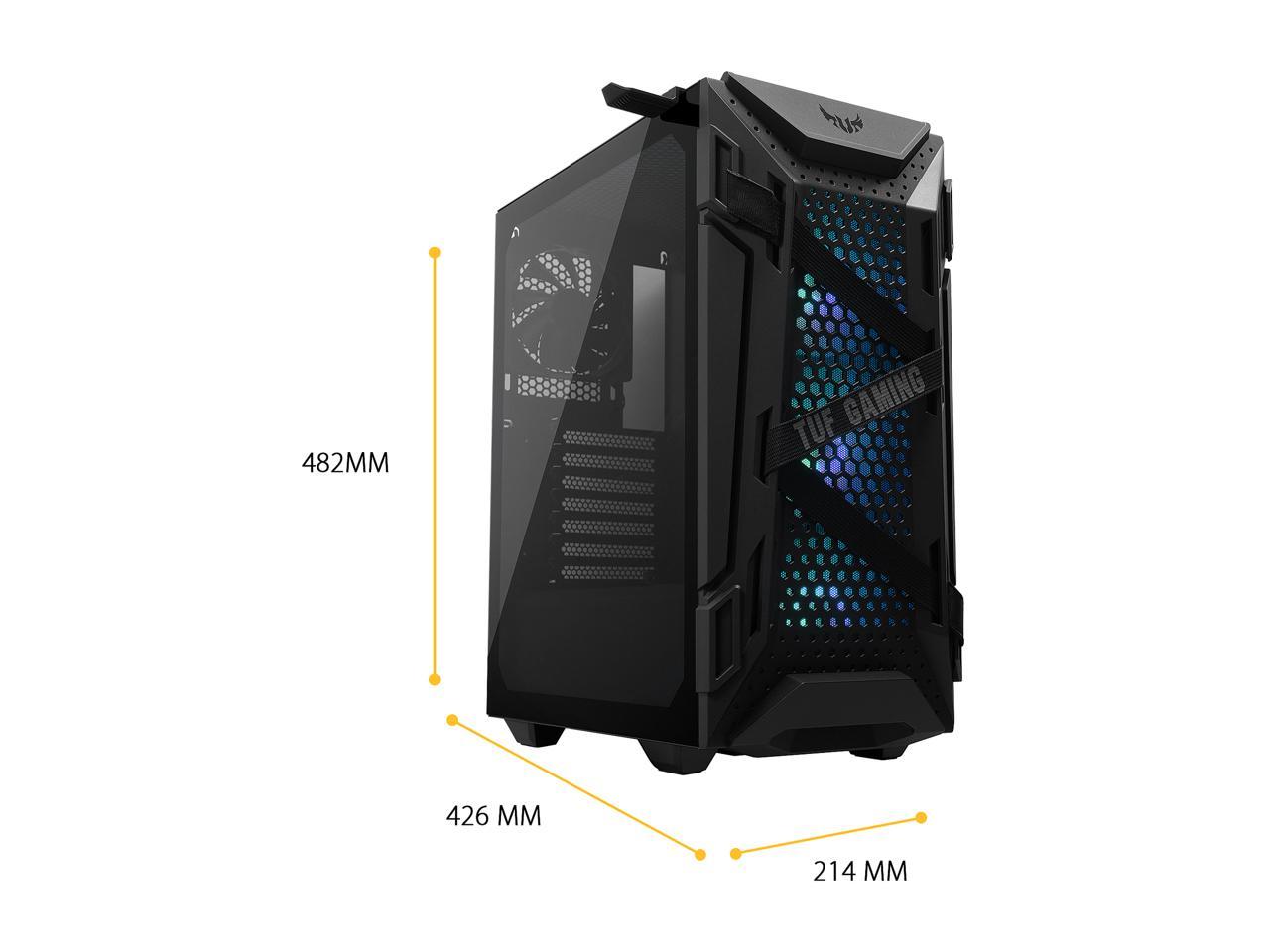 ASUS TUF Gaming GT301 Mid-Tower Compact Case for ATX Motherboards with Honeycomb Front Panel, 3 x 120mm AURA Addressable RBG Fans, Headphone Hanger, and 360mm Radiator Support, 2 x USB 3.2 Gen1 (USB 3.0) Prots