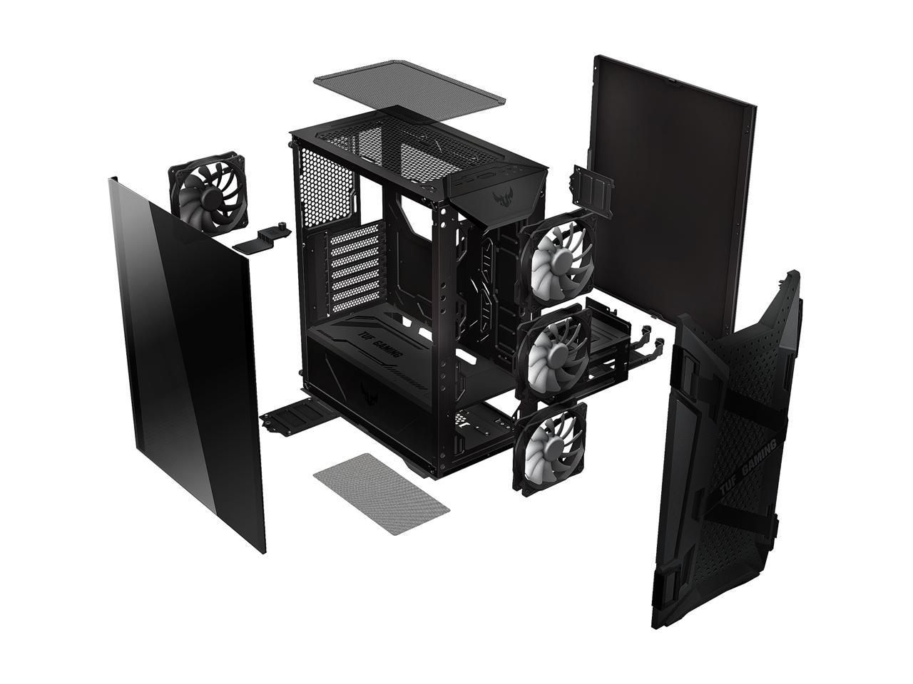 ASUS TUF Gaming GT301 Mid-Tower Compact Case for ATX Motherboards with Honeycomb Front Panel, 3 x 120mm AURA Addressable RBG Fans, Headphone Hanger, and 360mm Radiator Support, 2 x USB 3.2 Gen1 (USB 3.0) Prots
