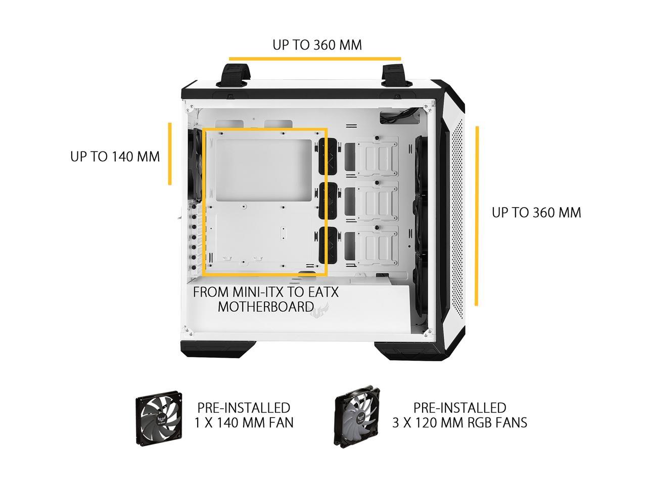 ASUS TUF Gaming GT501 White Edition Mid-Tower Computer Case for up to EATX Motherboards with 2 x USB 3.1 Front Panel, Smoked Tempered Glass, Steel Construction, and Four Case Fans