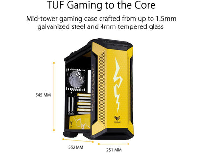 ASUS GT501 TUF GAMING CASE/YEL/HANDLE 90DC0015-B48000 Yellow Steel / Zinc Alloy / Tempered Glass / ABS Plastic ATX Mid Tower Computer Case, Demon Slayer Edition