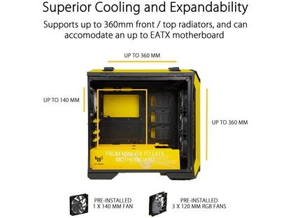 ASUS GT501 TUF GAMING CASE/YEL/HANDLE 90DC0015-B48000 Yellow Steel / Zinc Alloy / Tempered Glass / ABS Plastic ATX Mid Tower Computer Case, Demon Slayer Edition