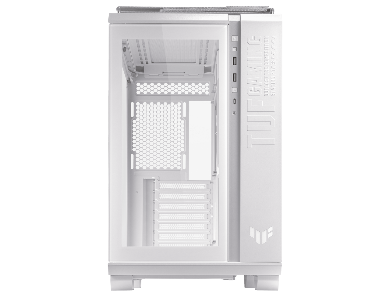 ASUS TUF Gaming GT502 White ATX Mid-Tower Computer Case with Front Panel RGB Button, USB 3.2 Type-C and 2x USB 3.0 Ports, 2- way Graphic Card Mounting Orientation Compatible, 360mm and 280mm Radiator