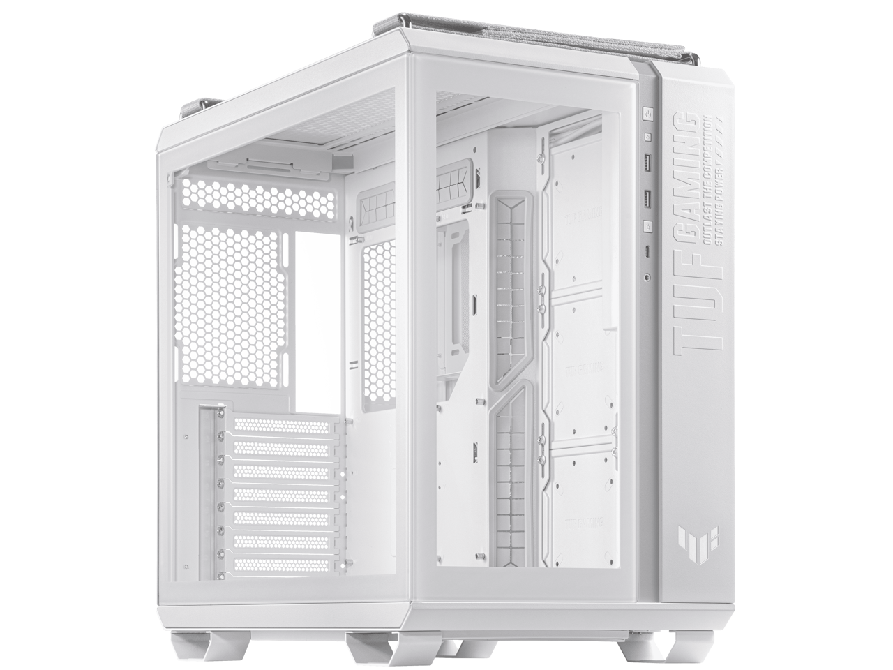 ASUS TUF Gaming GT502 White ATX Mid-Tower Computer Case with Front Panel RGB Button, USB 3.2 Type-C and 2x USB 3.0 Ports, 2- way Graphic Card Mounting Orientation Compatible, 360mm and 280mm Radiator