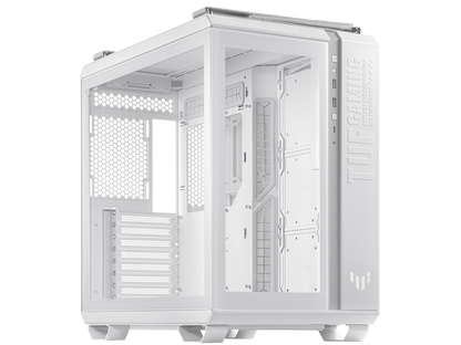ASUS TUF Gaming GT502 White ATX Mid-Tower Computer Case with Front Panel RGB Button, USB 3.2 Type-C and 2x USB 3.0 Ports, 2- way Graphic Card Mounting Orientation Compatible, 360mm and 280mm Radiator